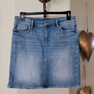 NYDJ Stretch Denim Skirt w/LIFT X TUCK TECHNOLOGY Distressed Medium Blue sz 10P